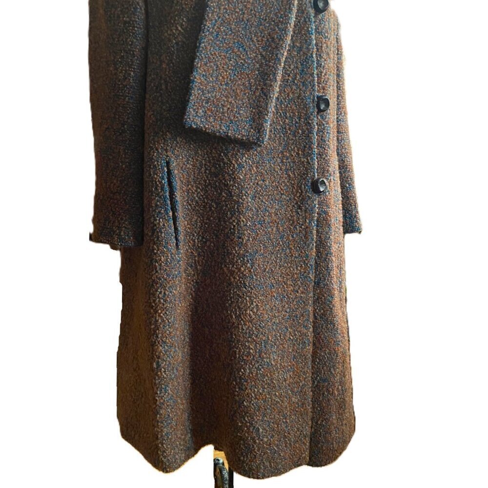 Lovely vintage 50-60s union label bouclé swing coat in turquoise tan with scarf - Picture 5 of 16